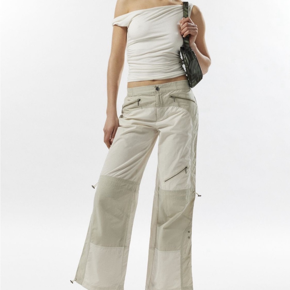 Urban Outfitters Silence+Noise Lee moto parachute pant size S neutral m…
